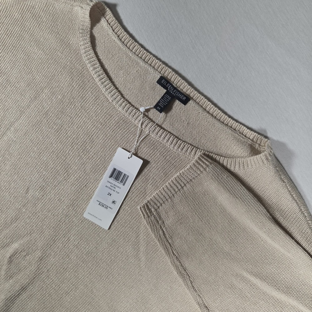 Eileen Fisher Sweater NWT Woman 2X Natural Italian Yarn Bateau Boat Neck Top‎